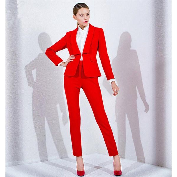 

red ladies office uniform 2 piece set women business suits female trouser suit custom bespoke 100% a031 women's two pants, White
