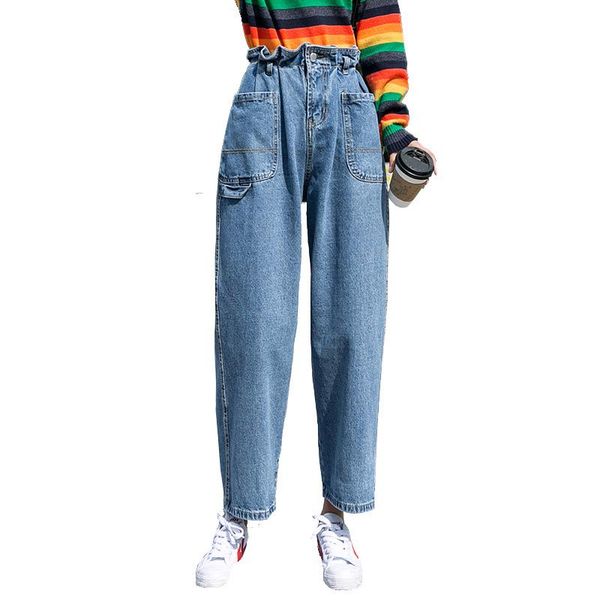 

women's jeans 2021 slim harem pants vintage high waist for women womens loose cowboy denim woman plus size, Blue