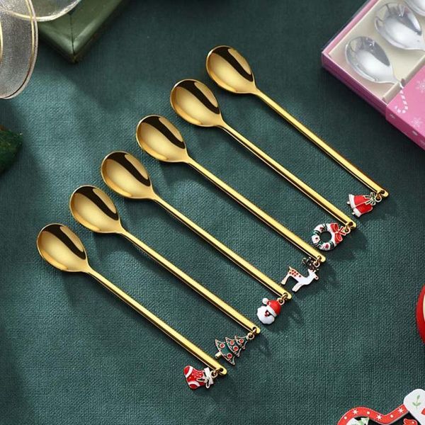 

spoons stainless christmas spoon year xmas party table ornaments coffee decorations for home gift