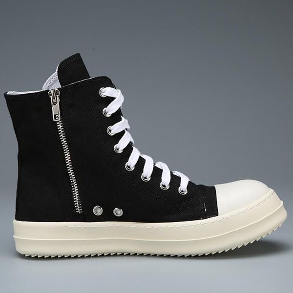 

boots high shoes men genuine leather lace up luxury ankle trainers canvas sneakers street hip hop casual flats, Black