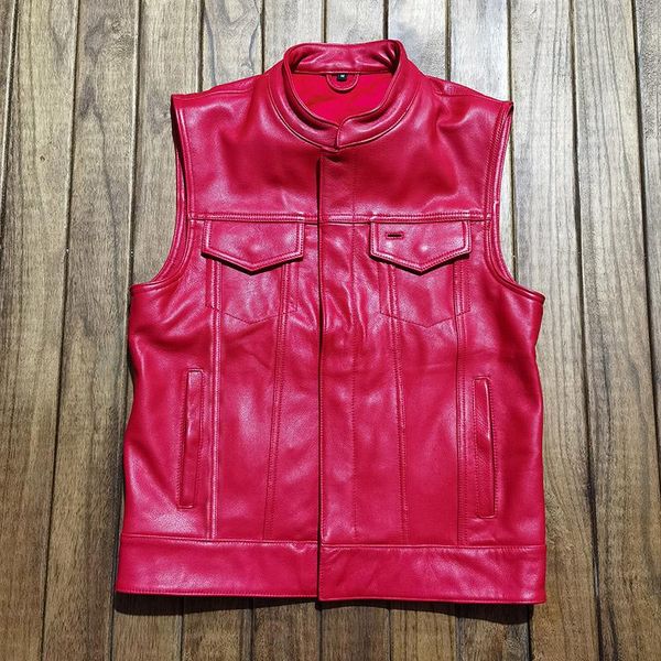 

men's vests hlzz4 asian size super quality tanned veg sheep leather vintage waistcoat stylish biker vest, Black;white