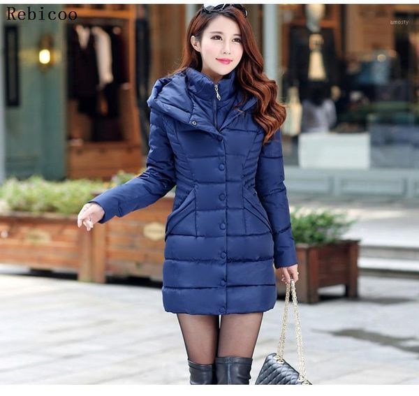 

women's down & parkas women thick long sleeve jacket winter slim blue coat single breasted female outerwear, Black