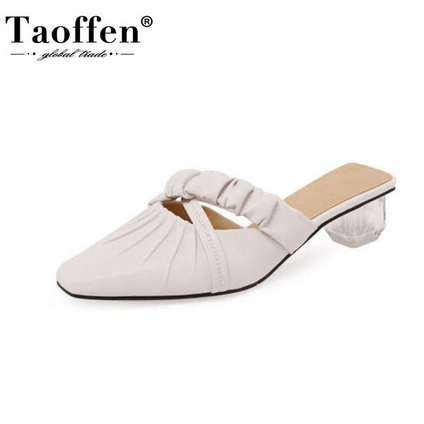 

taoffen ladies sandals real leather thick heels square toe shoes for women summer fashion casual outdoor footwear size 34-40, Black