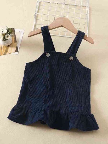 

baby dual pocket ruffle hem corduroy overall dress she, Red;yellow