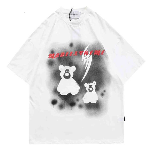 

men's t-shirts polo shirt casual hip hop streetwear harajuku t shirt doll bear print tshirt men summer short sleeve t-shirt cotton tee, White;black