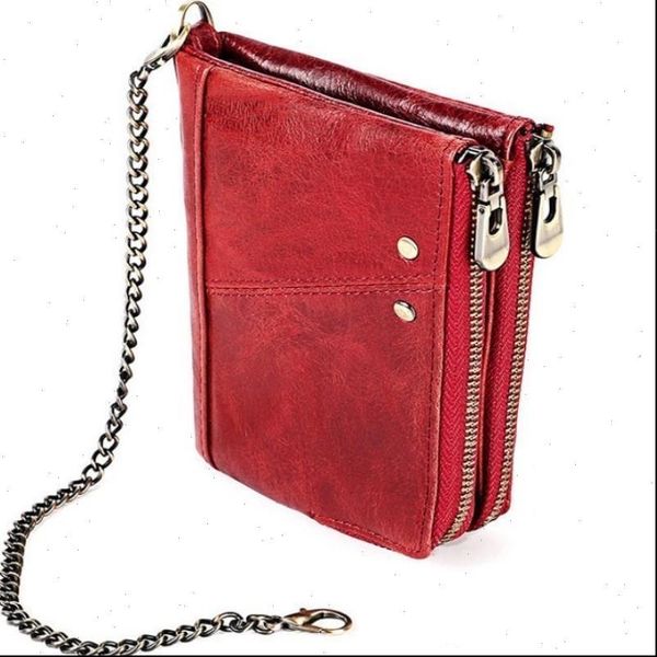 

fashion women wallet genuine leather zipper design female short rfid purse with id card holder coin pockets mini walet, Red;black