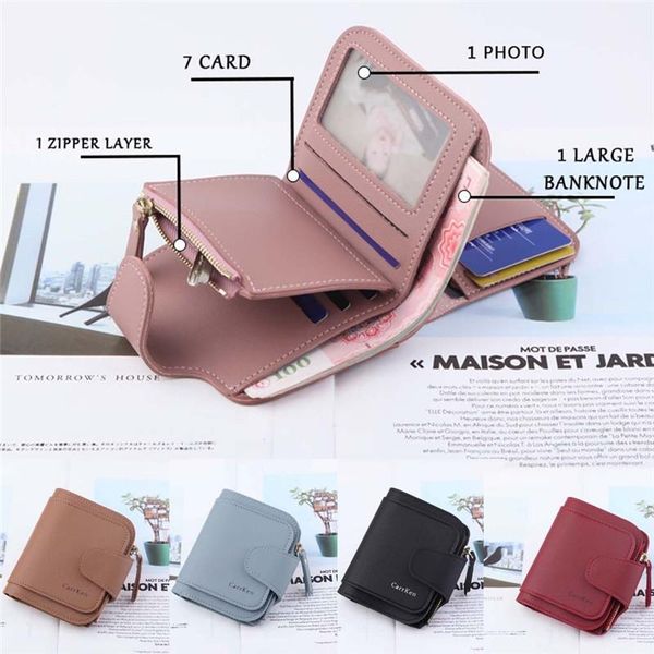 

wallets women fashion leather small purse ladies card holder three-fold 2021 female money clip short wallet #40, Red;black