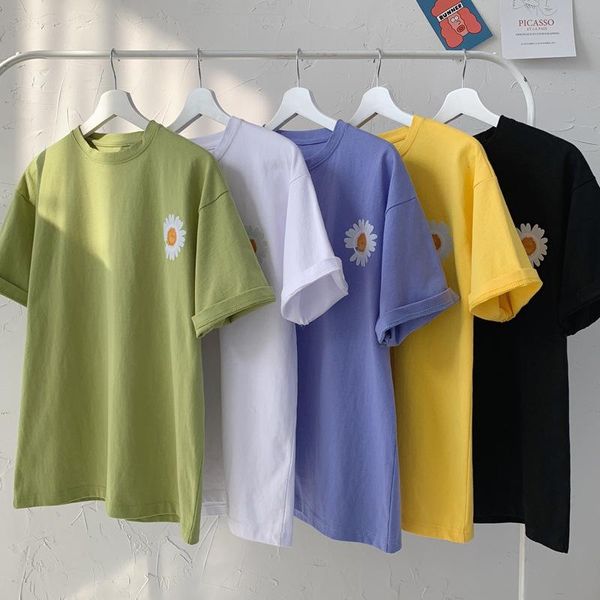 

women's t-shirt women cotton t shirt spring summer loose short sleeve daisy printed harajuku korean oversized 2021 streetwear, White