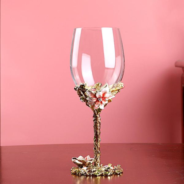 

enamel craftsmanship lily flower red wine glass set creative personality european-style luxury home decanter goblet drinkware glasses