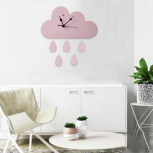 

wall clocks nordic wooden cloud raindrop shaped clock nursery kids room decoration