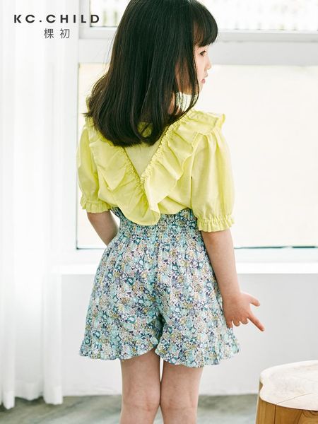 

shorts kc.child 2021 latest girl's vintage style floral bud kid's for summer age2-11y, Black