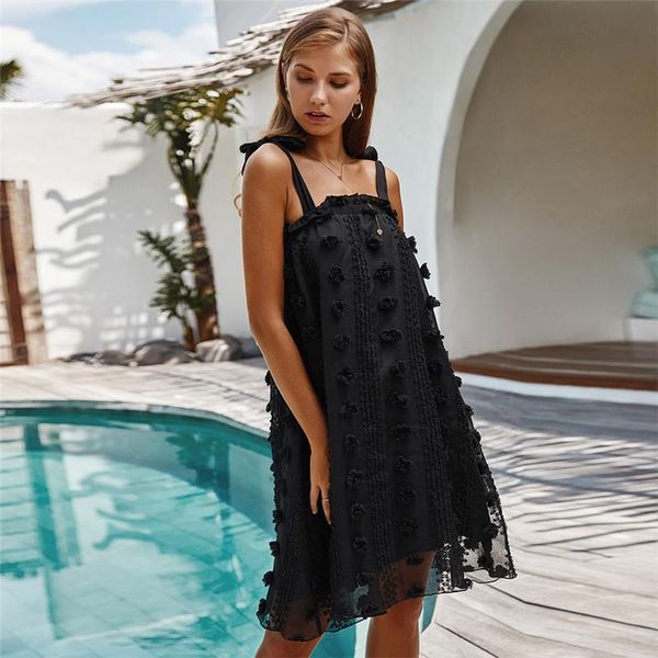 

casual dresses women fashion solid floral dress female oversize beach style summer spaghetti strap, Black;gray