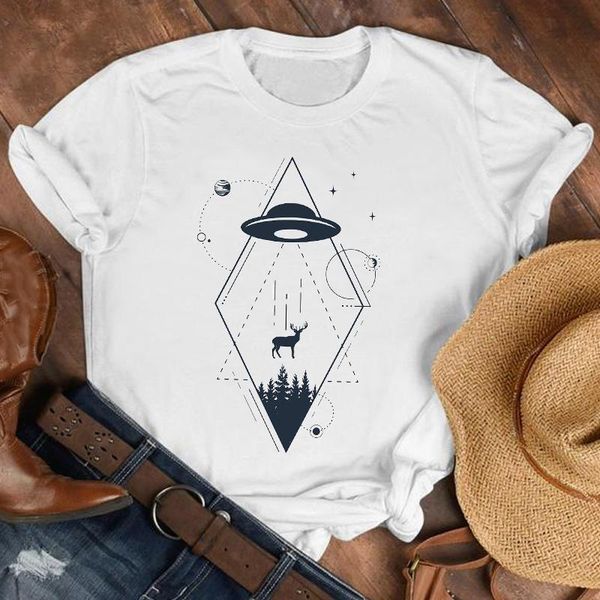 

women's t-shirt women space adventure trip geometric graphic print 90s fashion clothes cotton short sleeve funny ice tee, White