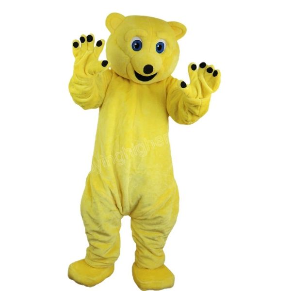 Hallowee amarelo urso mascote traje de alta qualidade dos desenhos animados anime caráter carnaval adulto unisex vestido de natal festa de aniversário outdoor