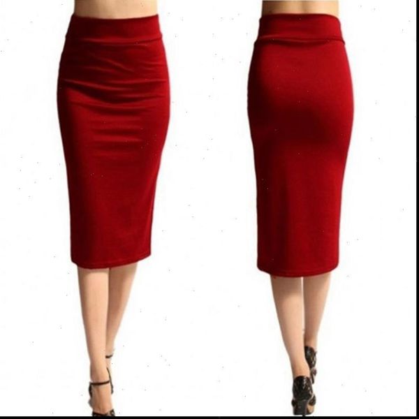 

ladies women skirts office stretch bodycon midi skirt female high waist mid calf jersey puls size xl streetwear, Black