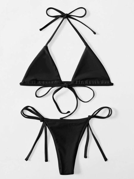 

women's swimwear triangle tie side bikini swimsuit, White;black