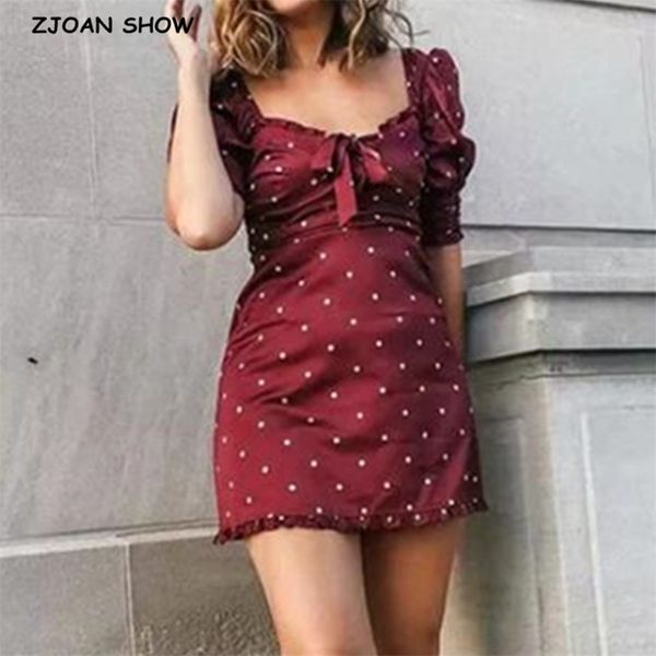 

vintage wine red polka dot satin dress women elegant chiffon club party dresses korean vestidos 210429, Black;gray