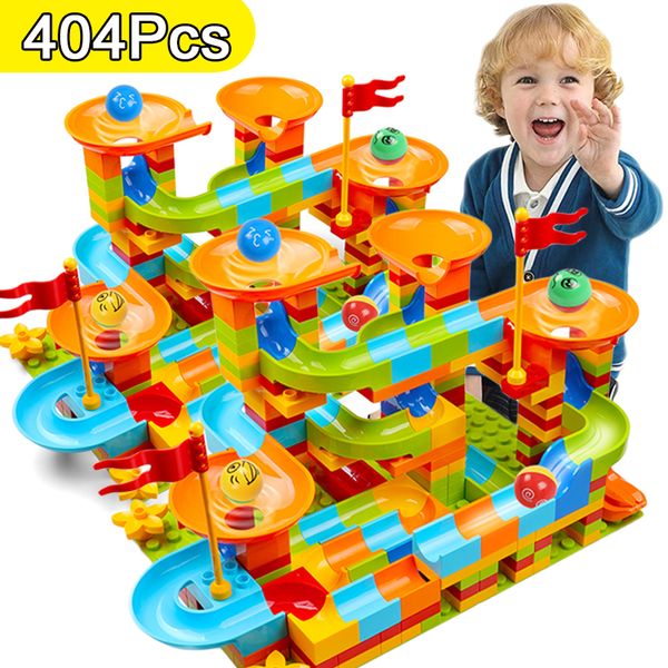 

101-404PCS Marble Race Run Big Block Compatible city Building Blocks Funnel Slide Blocks DIY Big Bricks Toys For Children Gift
