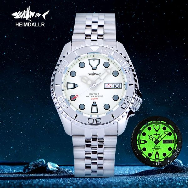 

wristwatches heimdallr skx007 full luminous diver watch sapphire nh35 jubilee bracelet 20bar mechanical automatic self winding mens, Slivery;brown