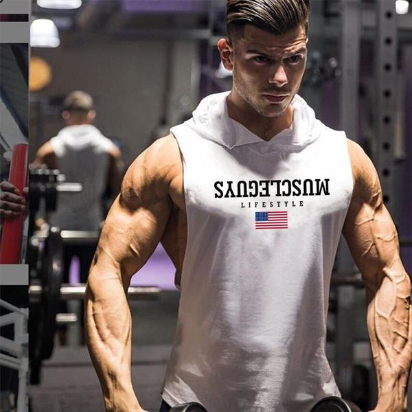 

lifestyle fitness stringer tank hoodies muscle shirt bodybuilding clothing gyms tankmens sleeveless shirts, White;black