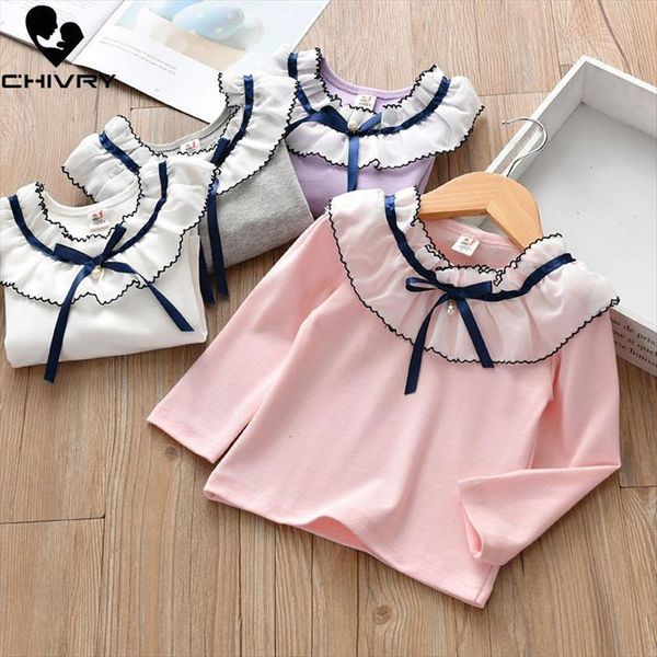

chivry spring autumn little girls long sleeve o neck solid t shirts baby kids fashion casual children clothing, Blue