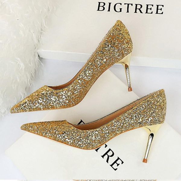 

dress shoes high heels 9cm 7cm shallow mouth pointed sequinsnightclubs show thin heel women's with stiletto pumps tacones, Black