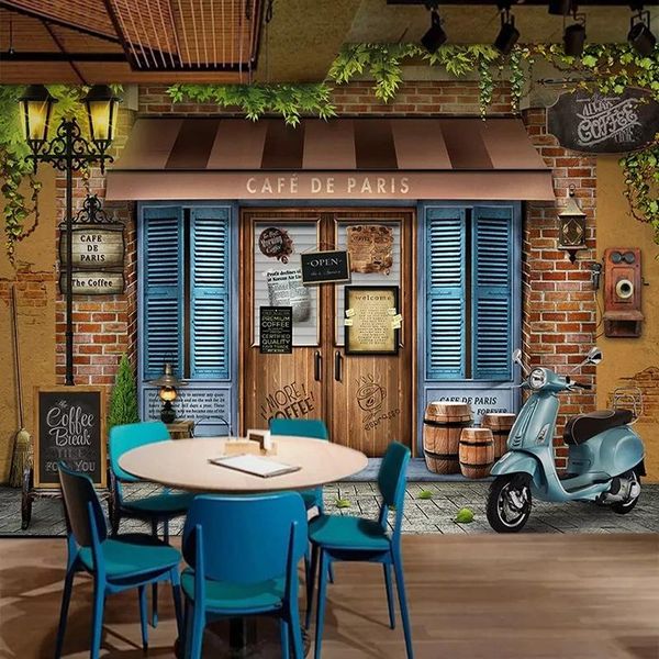 

wallpapers custom size mural self adhesive wallpaper 3d retro paris cafe background wall painting restaurant living room decor waterproof