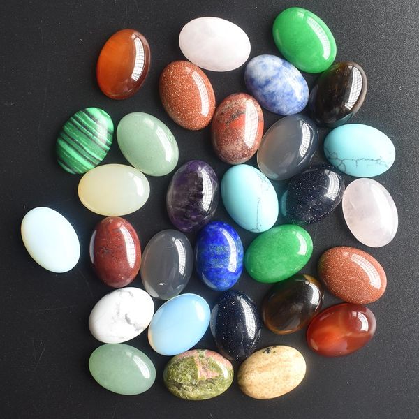 

natural stone 13*18mm oval loose beads opal rose quartz tiger's eye turquoise cabochons flat back for necklace ring earrrings jewelry a, Black