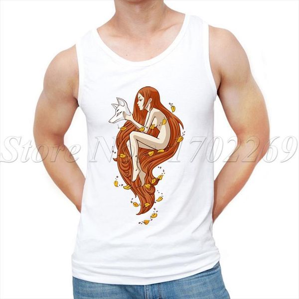 

summer men kitsune printed design tank o neck vest, White;black