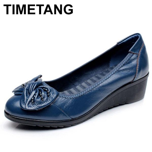 

spring and autumn single shoes mother slippers soft leather round shallow mouth in the elderly work dress, Black