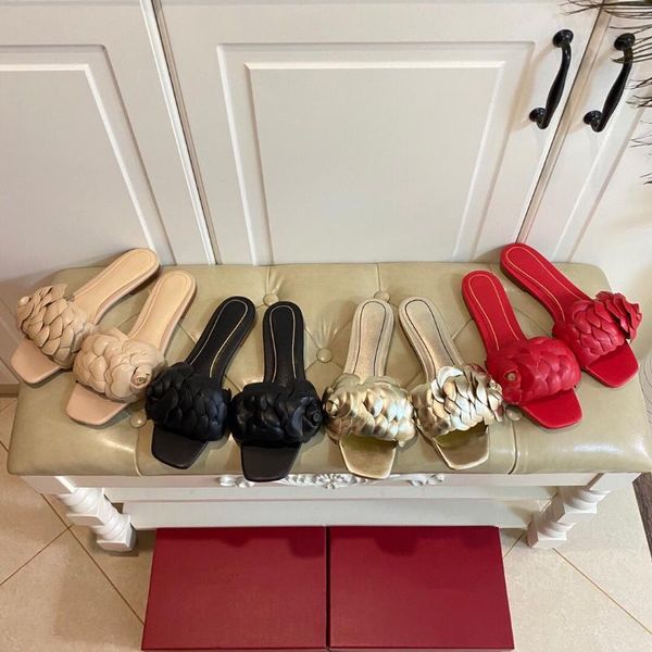 

zapatos de mujer woman slippers flower decora outdoor slides shoes flats, Black