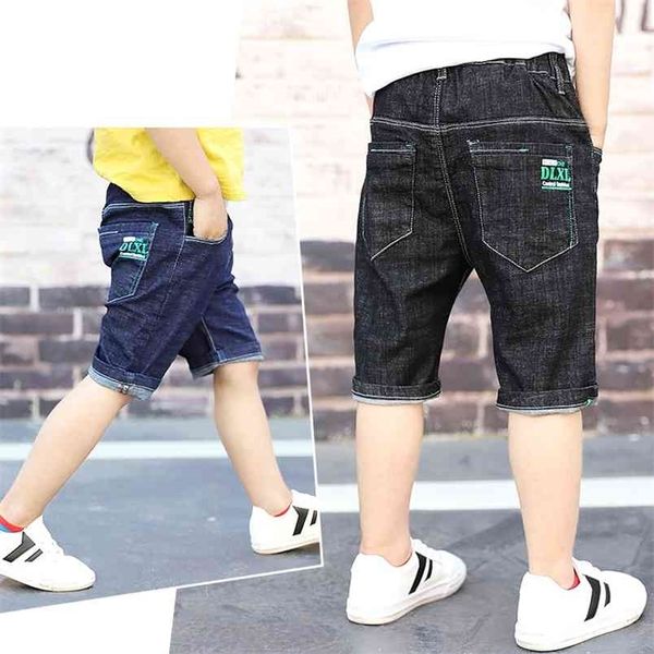 

teenager kids boys denim shorts 4y-16y summer letter printed children casual pants soft cotton jeans short straight 210723, Black