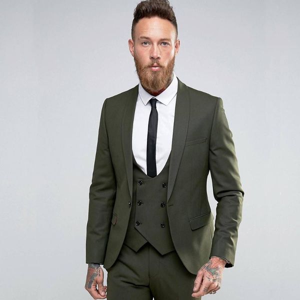 

men's suits & blazers brand dark green men suit shawl lapel one button double breast vest slim fit groom tuxedos tailor made 3 pieces t, White;black