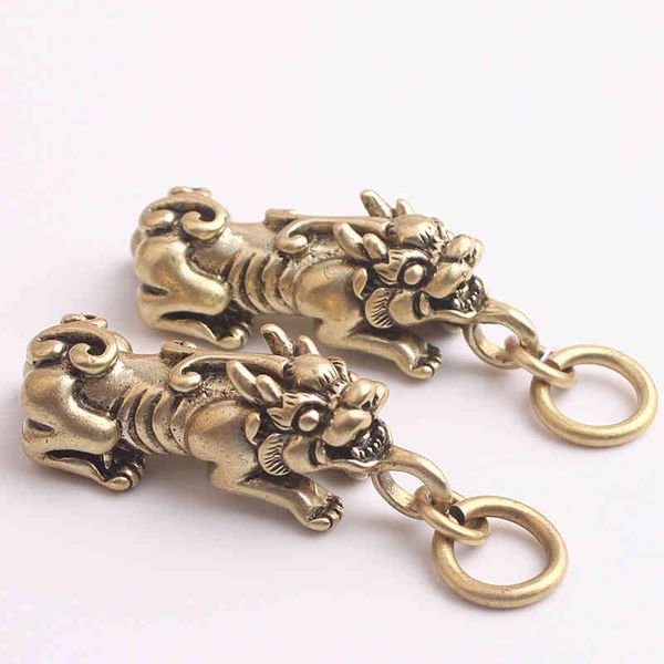 

key rings chinese style pure copper solid zhaocai brass chain accessories pendant creative gift for men and women, Slivery;golden