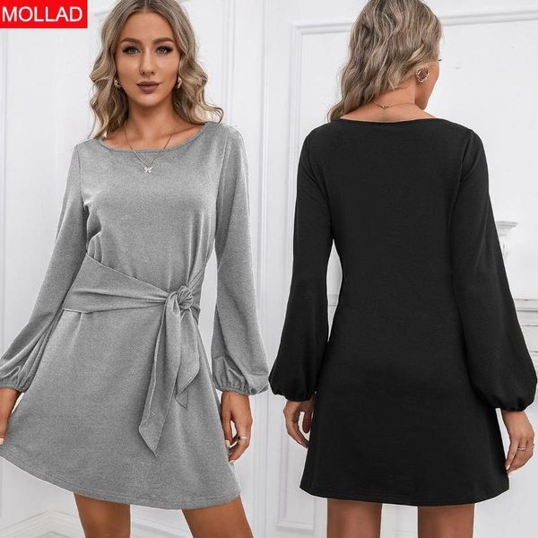 

casual dresses 2021 autumn and winter european american women's clothing bundle round neck long sleeve dress for women, Black;gray