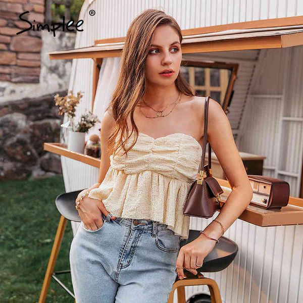 

ruffle boho women tank strapless slim flexible female short summer vacation style ladies cami 210414, White