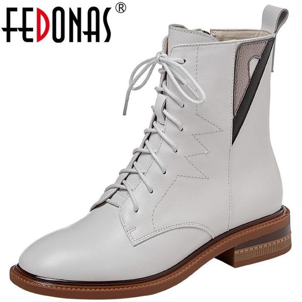 

boots fedonas side zipper ankle for women fashion genuine leather female shoes party wedding low heels1, Black