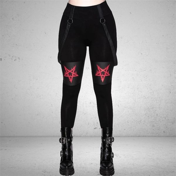 

women pants gothic bodycon pencil pants summer black punk style streetwear high waist five-pointed star print leggings fashion 211014