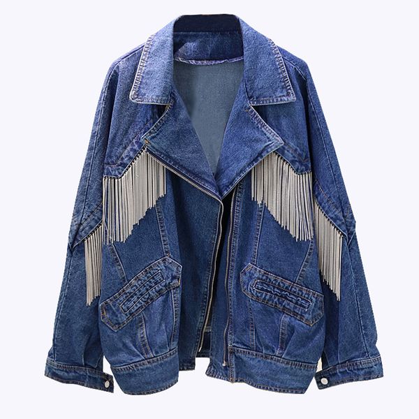 

women's jackets oversize fringe women denim jacket coat spring autumn casual long sleeve large size outwear 6ds8, Black;brown