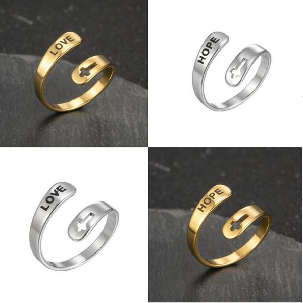 

cluster rings faith hope love blessed adjustable rings&stainless steel for women vintage cross letter round on fingers gifts, Golden;silver