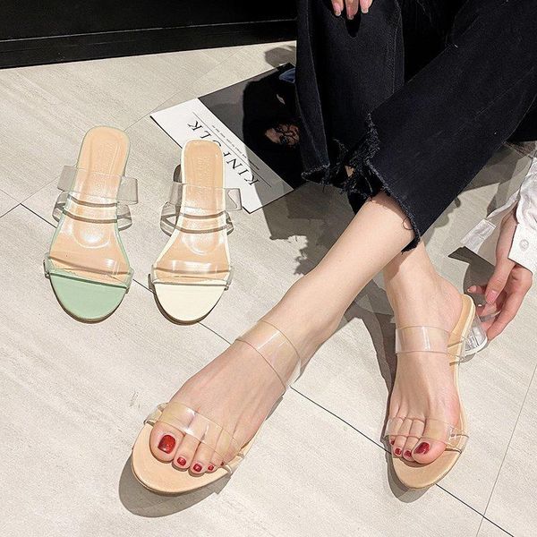 

sandals clear heels slippers women summer shoes woman transparent high pumps wedding jelly buty damskie square, Black