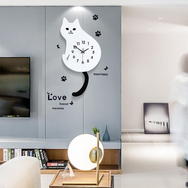 

wall clocks creative mute lovely clock cartoon fashion watch living room decoration digital modern decor cat