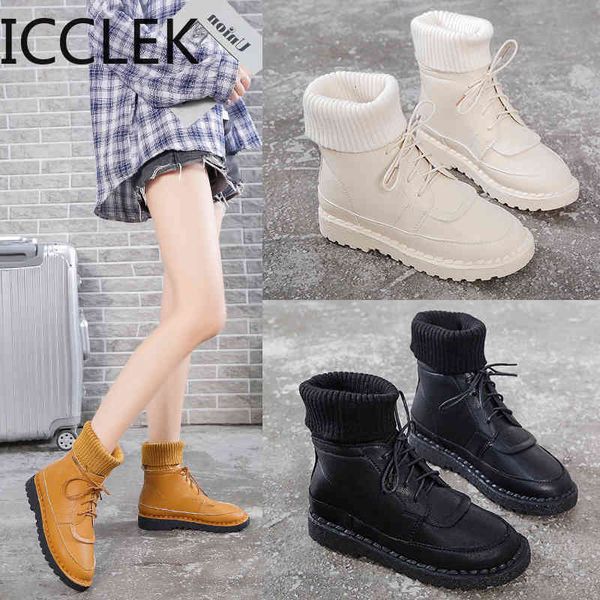 

autumn boots women shoes woman fashion round pu ankle winter elastic black comfortable botas mujer 210428