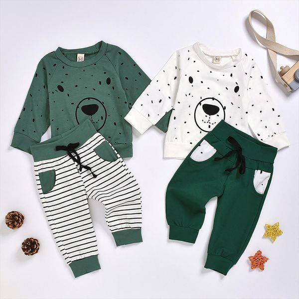

toddler kids baby boy clothes set hoodie cartoon bear sweatshirt long sleeve pants outfits, White