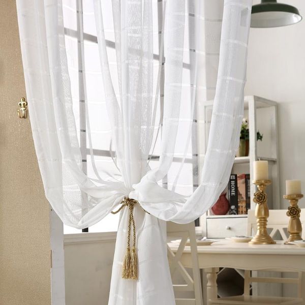 Vorhang Vorhänge Weiße Gitter Jacquard Gardinen Für Schlafzimmer Durchscheinende Moderne Einfache Drape Textur Raute Fenster Wp444C