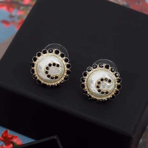 

round shape with black pearl stud earring for women wedding jewelry gift ps3629, Golden