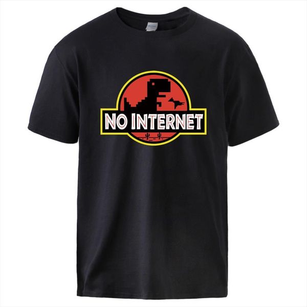 

no internet man summer casual mens t shirt novelty dinosaur print cotton short sleeve sportswear tee sell male, White;black