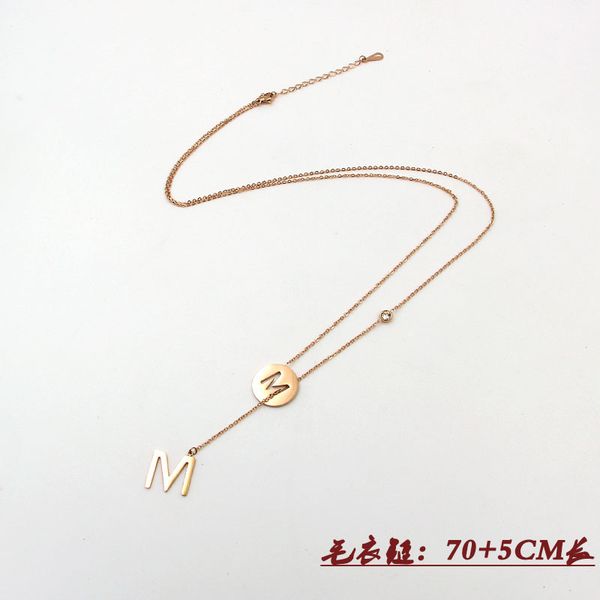 

m1-402c round cake hanging m-shaped long rose gold sweater necklace, Silver