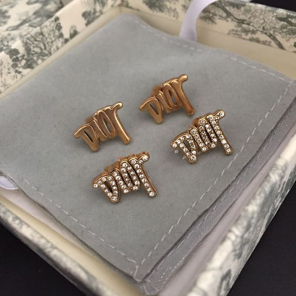 

fine jewelry online earrings family new silver needle brass old letters small earrings fashion personality diamond female 65% off store onli, Golden;silver