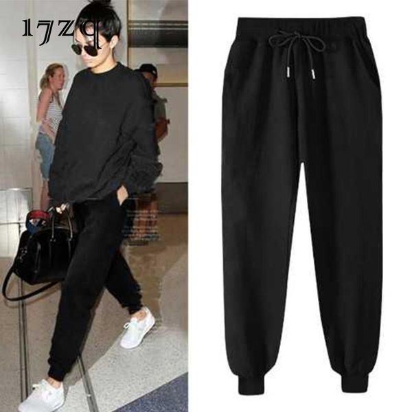 

women's pants & capris 17zq 2021 autumn winter large size of fat mm look thin rope casual sport trousers women retro baggy harron, Black;white